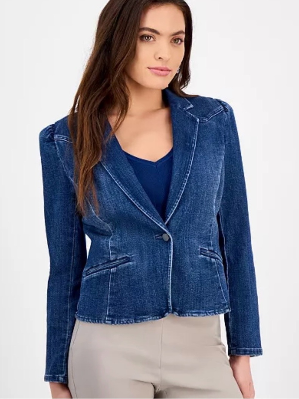 INC International Concepts Dark Blue Denim Blazer